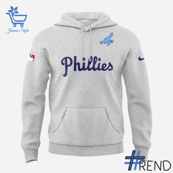 Detailed view of the 3 Philadelphia Phillies Blue Jay Logo 40's Hoodie print on fabric