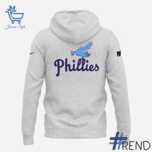 Detailed view of the 4 Philadelphia Phillies Blue Jay Logo 40's Hoodie print on fabric
