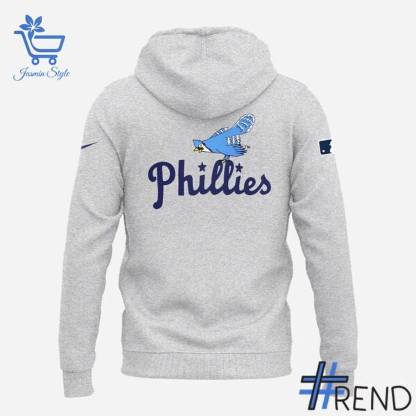 Detailed view of the 4 Philadelphia Phillies Blue Jay Logo 40's Hoodie print on fabric