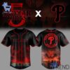 Detailed view of the 1 Philadelphia Phillies Stranger Things 2025 Jersey print on fabric