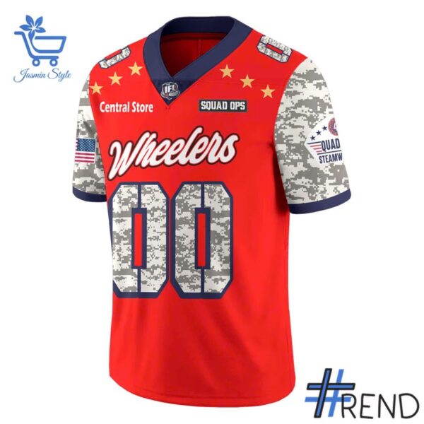 Custom look featuring the signature Quad City Steamwheelers Military Appreciation Football Jersey design