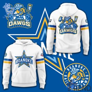 Detailed view of the 1 Roanoke Rail Yard Dawgs 2025 Hoodie print on fabric
