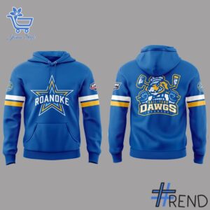Detailed view of the 2 Roanoke Rail Yard Dawgs 2025 Hoodie print on fabric