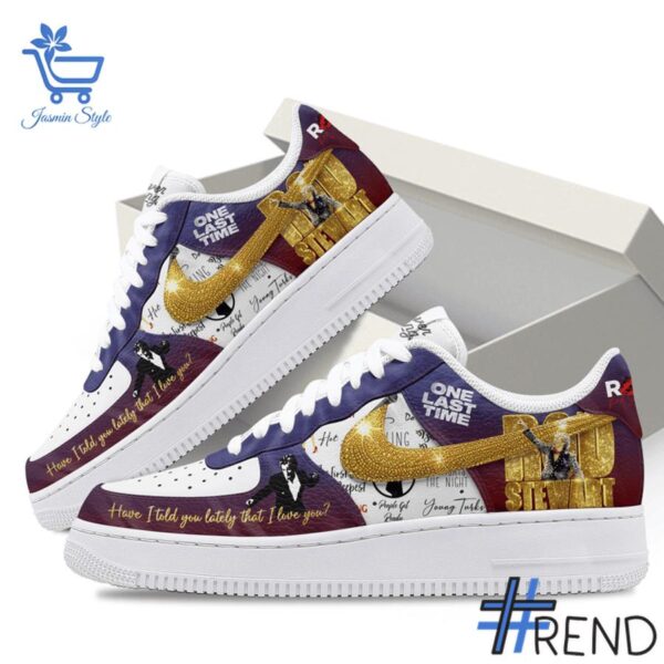 Detailed shot of Rod Stewart One Last Time Air Force Shoes on classic Nike Air Force silhouette
