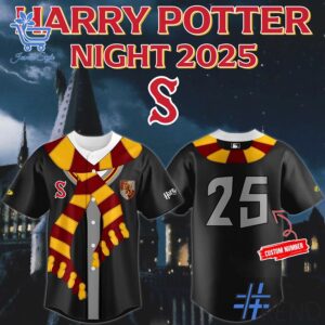 Close-up of the 1 Salem Red Sox 2025 Harry Potter Jersey showing detailed design and vibrant colors.