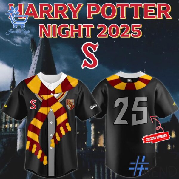 Close-up of the 1 Salem Red Sox 2025 Harry Potter Jersey showing detailed design and vibrant colors.