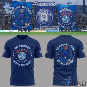 Detailed fabric and stitching showing 1 San Diego FC We Stay We Stand We All Belong Shirt