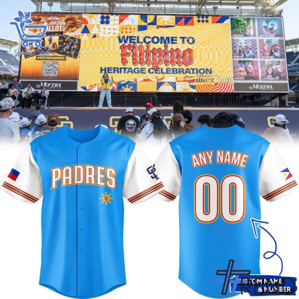 Detailed San Diego Padres Filipino Heritage Night Baseball Jersey graphic on quality fabric