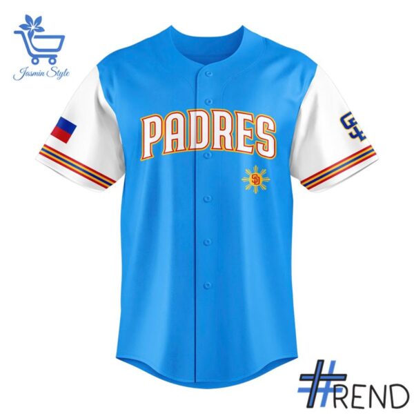 Detailed San Diego Padres Filipino Heritage Night Baseball Jersey graphic on quality fabric