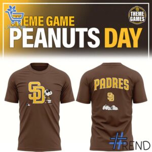 Close-up of the 1 San Diego Padres Peanuts Day Shirt showing detailed design and vibrant colors.