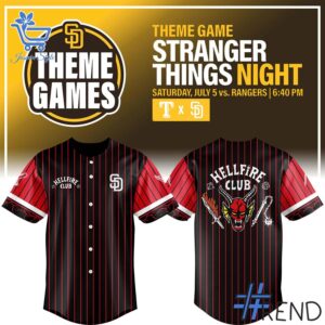 Limited-edition apparel with custom San Diego Padres Stranger Things Night Jersey print