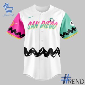 Close-up view of the San Diego Padres x Peanuts Night Jersey print