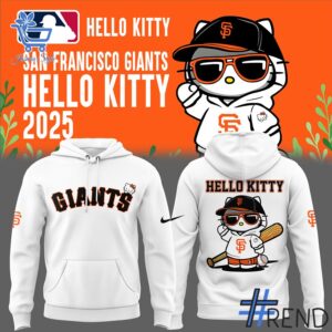 Unisex San Francisco Giants Hello Kitty Night Hoodie styled with jeans for a relaxed look