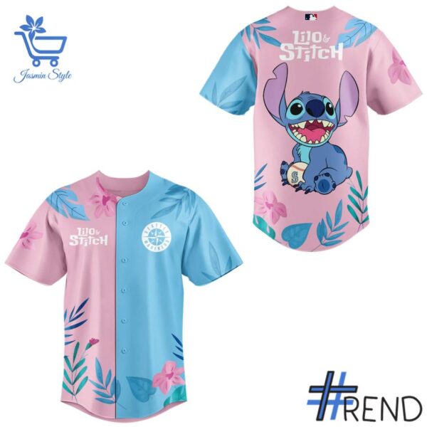 Soft and durable fabric with bold Seattle Mariners Lilo Stitch Night Jersey print