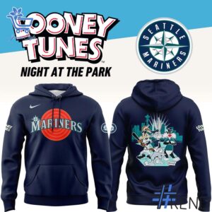 Unisex Seattle Mariners Looney Tunes Night Hoodie styled with jeans for a relaxed look