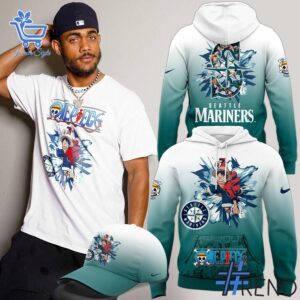Detailed view of the 1 Seattle Mariners The Straw Hat Pirates Hoodie print on fabric