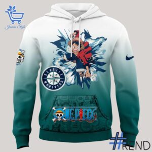 Detailed view of the 2 Seattle Mariners The Straw Hat Pirates Hoodie print on fabric