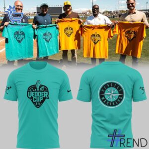 Soft and durable fabric with bold Seattle Mariners Vedder Cup Shirt print