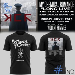 Close-up of the 1 Seattle Mariners ft MCR Long Live The Black Parade Tour Shirt showing detailed design and vibrant colors.