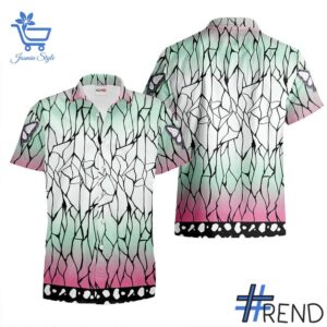 Close-up view of the Shinobu Kocho Demon Slayer Hawaiian Shirt print