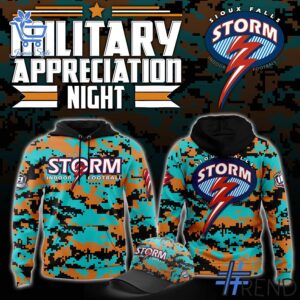 Custom look featuring the signature Sioux Falls Storm Military Nights Hoodie design
