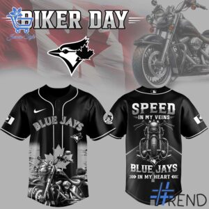 Trendy Speed In My Veins Toronto Blue Jays in My Heart Biker Day Jersey featuring bold graphics and modern style