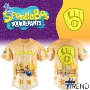 Custom look featuring the signature SpongeBob SquarePants Milwaukee Brewers Baseball Jersey design