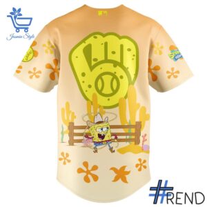 Custom look featuring the signature SpongeBob SquarePants Milwaukee Brewers Baseball Jersey design