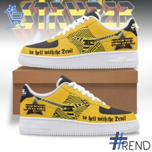 Detailed shot of Stryper To Hell with the Devil Air Force Shoes on classic Nike Air Force silhouette
