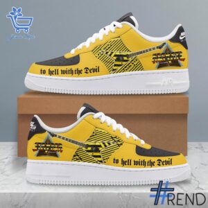 Detailed shot of Stryper To Hell with the Devil Air Force Shoes on classic Nike Air Force silhouette