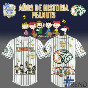 Street-style look featuring the unique Sultanes de Monterrey Años De Historia Peanuts Jersey artwork