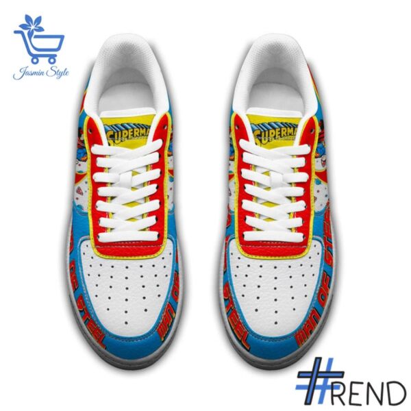 Street-style look featuring the unique Superman Man of Steel Air Force Shoes artwork