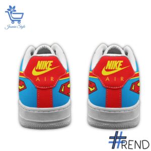 Street-style look featuring the unique Superman Man of Steel Air Force Shoes artwork