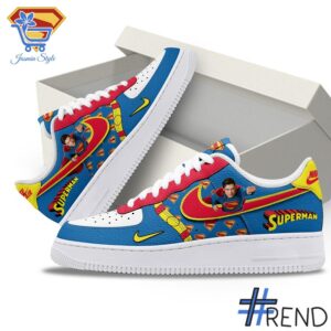 Custom look featuring the signature Superman Movie Air Force Shoes design