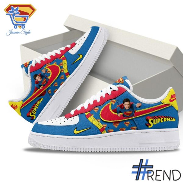 Custom look featuring the signature Superman Movie Air Force Shoes design