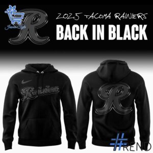 Close-up of the 1 Tacoma Rainiers Back In Black Hoodie showing detailed design and vibrant colors.