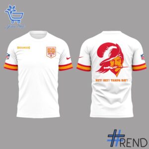Detailed fabric and stitching showing 2 Tampa Bay Buccaneers 50 Seasons Shirt