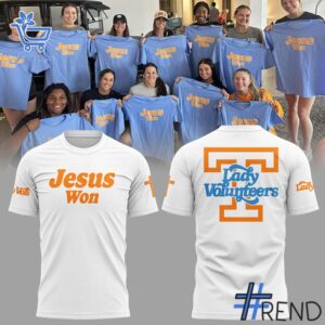 Close-up view of the Tennessee Volunteers Jesus Won Shirt print