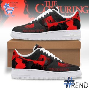Detailed shot of The Conjuring Prepare for the end Nike Air Force on classic Nike Air Force silhouette