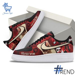 Custom apparel with the bold The Devil's Work Is never done Nike Air Force Shoes design