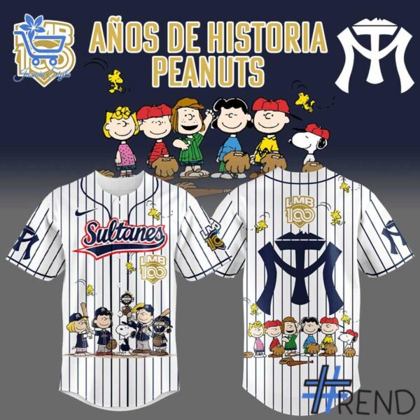 Custom look featuring the signature The Leones de Yucatan Anos De Historia Peanuts Night Jersey design