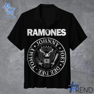 Close-up view of the The Ramones Band Hawaiian Shirt print