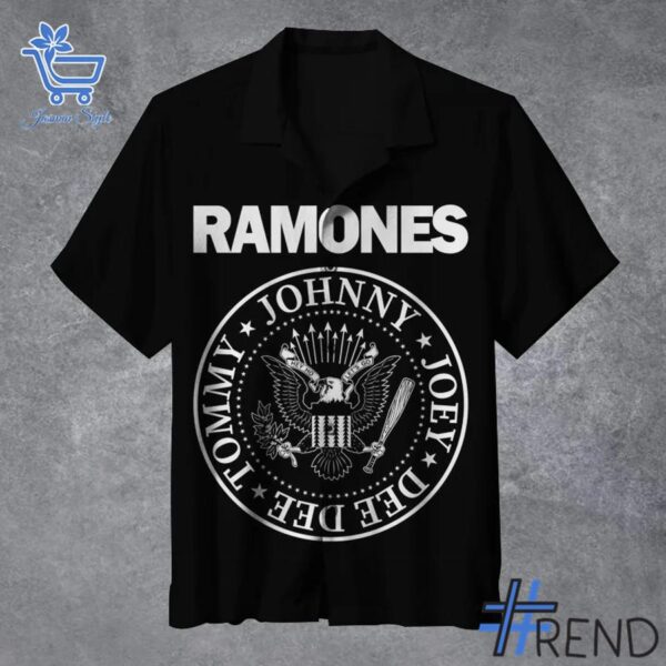 Close-up view of the The Ramones Band Hawaiian Shirt print