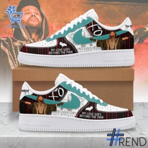 Close-up view of the The Weeknd Dancing In The Flames Air Force Shoes print