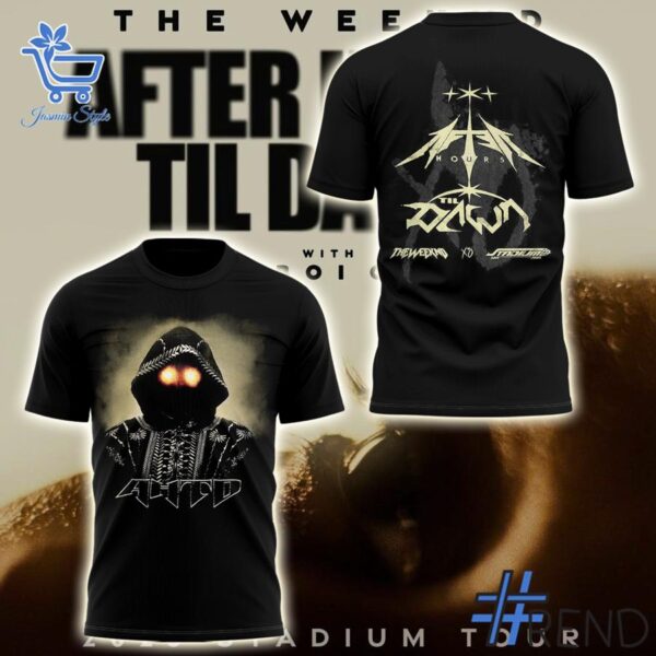 Detailed view of the 1 The Weeknd Tour 2025 After Hours til Dawn Tour Shirt print on fabric