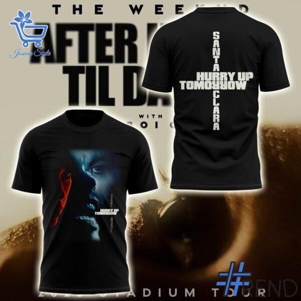 Detailed view of the 1 The Weeknd Tour 2025 at Santa Clara Shirt print on fabric