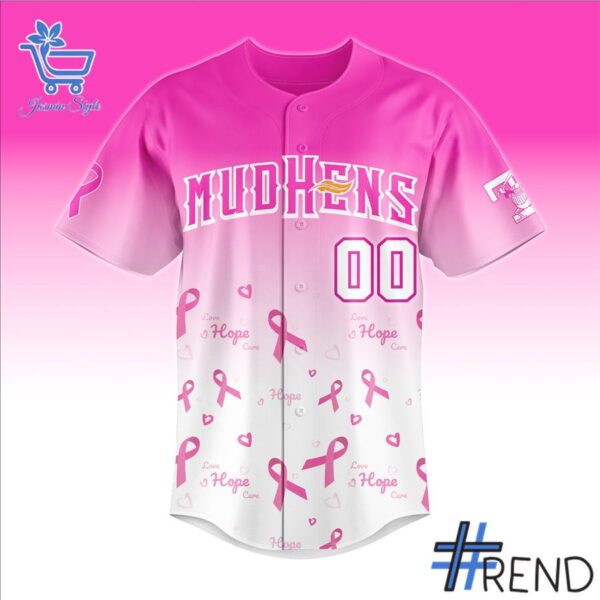 Close-up of the 2 Toledo Mud Hens 2025 Pink in the Park Jersey showing detailed design and vibrant colors.