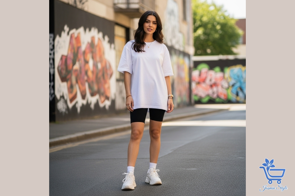 Top T-Shirt Styles for Women in 2025 Effortless street style in 2025: Oversized t-shirts paired with biker shorts and sneakers create the perfect off-duty look.