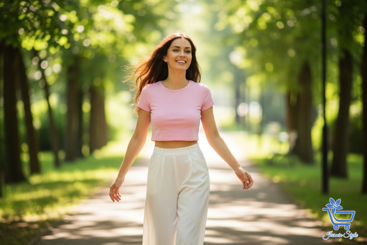 Top T-Shirt Styles for Women in 2025 Cropped tees bring playful energy to high-waisted trousers—ideal for warm days and relaxed style with a touch of attitude.