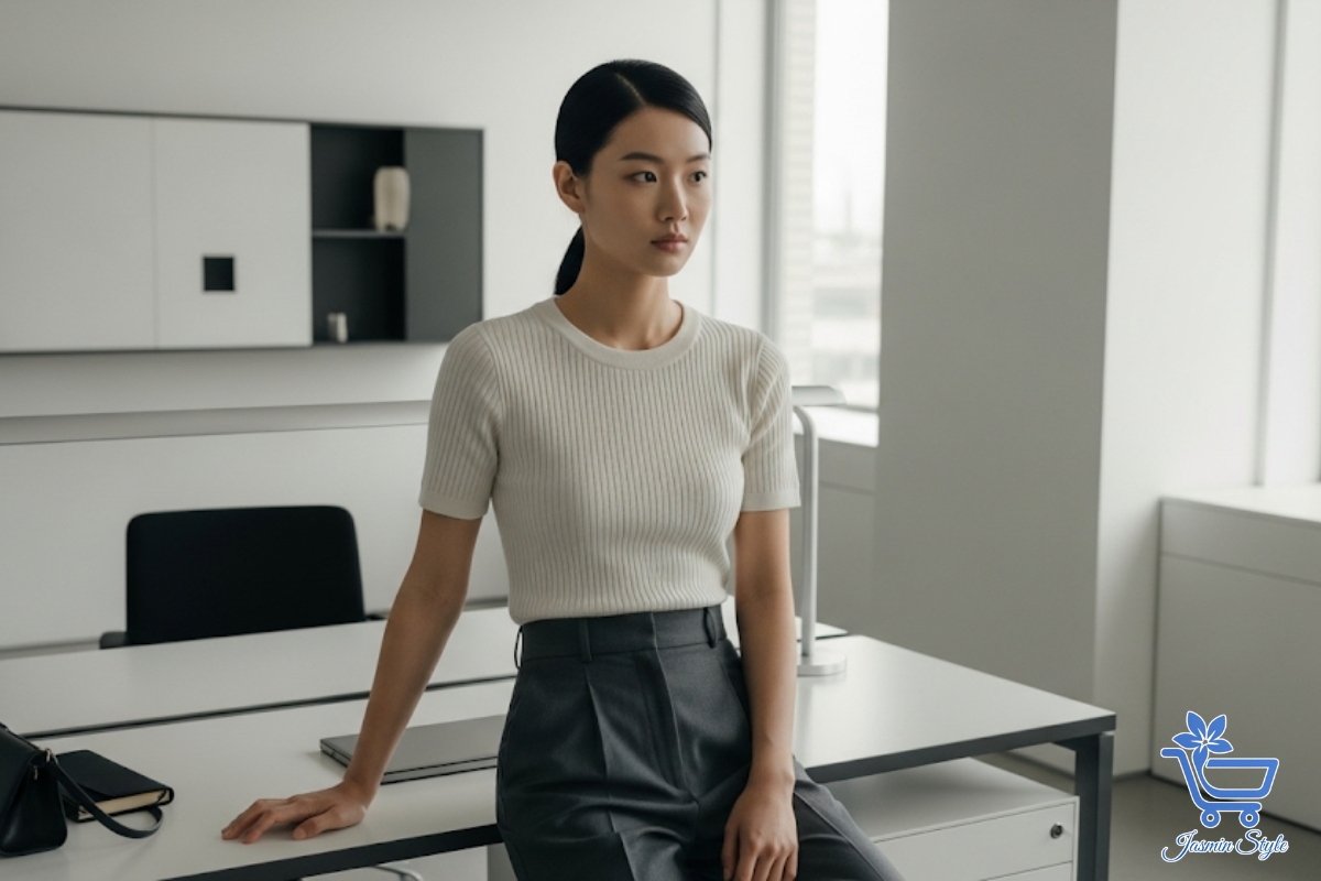 Top T-Shirt Styles for Women in 2025 Ribbed knit t-shirts elevate everyday basics with texture and fit, perfect for polished casual outfits in 2025.